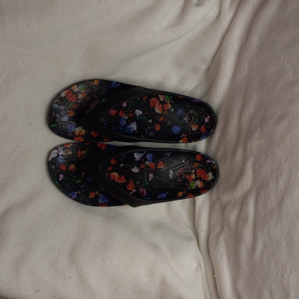 CROCS Women's Sandals - Black with Multicolor Floral Pattern